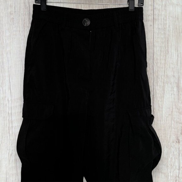 JOIE Black Elastic Waist Relaxed Fit Lightweight Cargo Button Zip Jogger Pants M - Picture 4 of 7